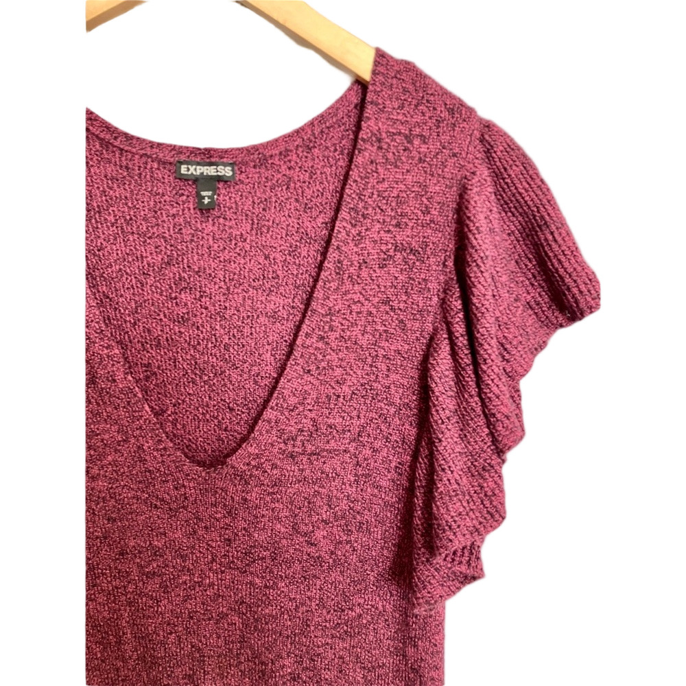 Express Deep V Flutter Sleeve light Sweater Dress
